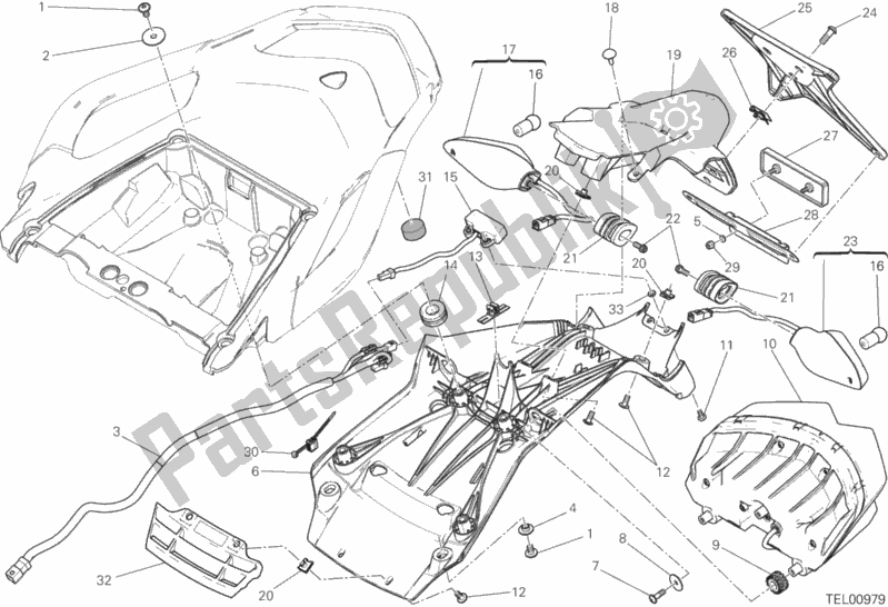 All parts for the Number Plate Holder - Tail Light of the Ducati Multistrada 1200 ABS Thailand 2017